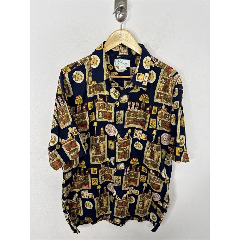 Vintage Kole Kole Short Sleeve Hawaiian Button Front Shirt Hula Tiki Mugs Men L‎
